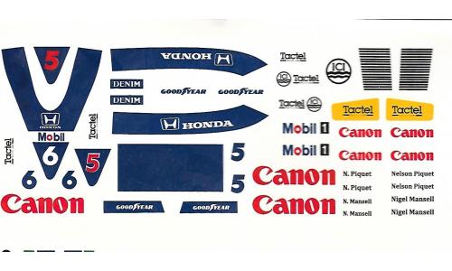 Autorama Estrela - Decalque 1986 Williams Piquet Mansell