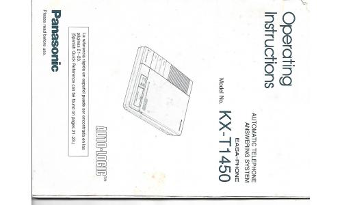 Manual Panasonic Kx-T1450 Secretaria Eletronica