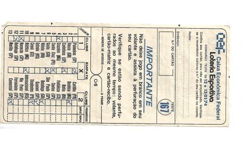 Volante Loteria Esportiva Teste 167  1974